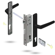 Lockwood Door Lock Pack Induro Mortice Palladium Aria Levers Black w/ Cylinder