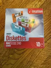 NEW IMATION NEON DISKETTES ~MAC FORMATTED~ 2HD 1.40 MB 3.5" BLANK/SEALED QTY 10