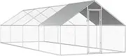 Outdoor Chicken Cage 2.75x8x1.92 m Galvanised Steel - Spacious Poultry Hen Duck Run Aviary Enclosure with Lockable Latch & Durable PE Roof for Weather Protection