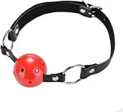 Breathable Ball Gag Open Mouth Silicone Gag for Couples Restraint Bondage Drooling Fetish Slave BDSM Sex Toy (Black Stap and Red Gag)