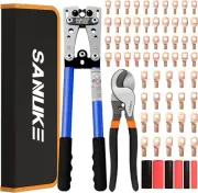 Battery Cable Lug Crimping Tool Kit With Cable Cutter 60pcs Ring Terminals New