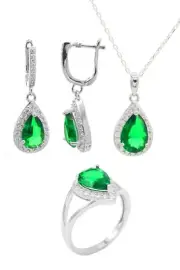 Nurtas Jewelry - Emerald Stone 925 Sterling Silver Triple Set - 201021916