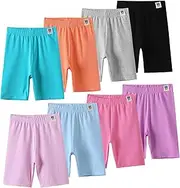 [Chicduo] 8 Pack Girls Cotton Shorts Kids Biker Shorts for Under Dresses Girls Knee Length Shorts Girls Cartwheel Shorts