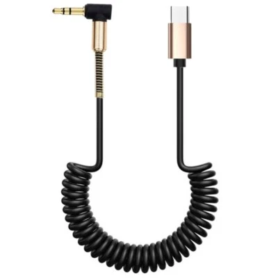 Stretchable USB C To 3.5mm Cable Car Sound Stereo Cord Right Angles Cable 180cm