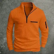Men's Waffle Polo Shirt Pullover Sports Outdoor Daily Wear Quarter Zip Long Sleeve Fashion Comfortable Color Block Pocket Zip Up Spring Fall Regular Fit Bla