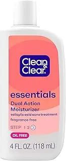 [Clean & Clear] Essentials Dual Action Facial Moisturizer with Salicylic Acid Acne Medication to Treat Acne and Prevent Pimples, Oil Free Face Moisturizer Cream for Acne-Prone Skin, 4 oz (Pack of 3)