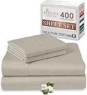 Pizuna Cotton Double Bed Sheet Set, 500 Thread Count 100% Combed Cotton Sateen Weave Double Sheet Set Include 1 Fitted Sheet, 1 Flat Sheet & 2 Pillow Cases (Simply Taupe Sheet Set - 4 PC)