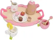 Oshhni Toddlers Tea Set Wooden Tea Set Simulation with Teapots Cups Afternoon Tea Playset Kitchen Play Food Accessories for Toddlers