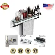 Durable 24-Inch Tempered Glass Shelf with Towel Rack - Maximum 44 lbs Capacity