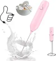 CIRCLE JOY Milk Frother Handheld with Stainless Steel Stand Rechargeable Milk Foamer Electric Mini Drink Mixer with Whisk for Coffee, Cappuccino, Lattes, Frappe, Matcha and Hot Chocolate, Pink