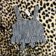 American Eagle Linen Blend Gingham Tie Back Cropped Tank Top S NWT
