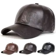 Men Pentagram Imprint Baseball Cap Pu Leather Hip Hop Snapback Hat Adjustable Sun Hat
