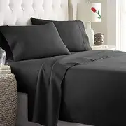 ForZzz 4 Piece Queen Bed Sheet Set-2000TC Bedding Sheets & Pillowcases -Breathable Bedding - Wrinkle, Fade, Stain Resistant-Deep Pocket Flat Fitted Bed Sheet Set (Black, Queen)