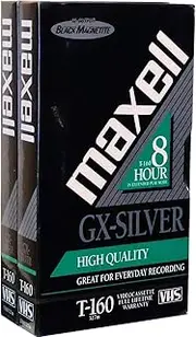 Maxell T-160 Gx-silver High-quality VHS Video Cassette Tape, Two Pack, 8 Hour Recording