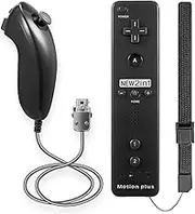 FISUPER Remote Controller with Motion Plus for Wii, 2 in 1 Remote with Nunchuck Controller Compatible with Wii Wii U Console (Black)