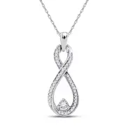 14k White Gold Round Diamond Infinity Pendant 1/6 Cttw