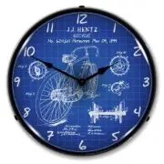 Nostalgic Style Backlit LED Lighted 1899 Bicycle Patent Man Cave Wall Clock NEW