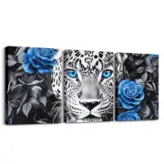 Cheetah Canvas Wall Art Rose Paintings Wall Decor,Black and White Grey Blue