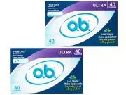 o.b. Tampons Ultra No Applicator, Unscented - 40ct Pack of 2