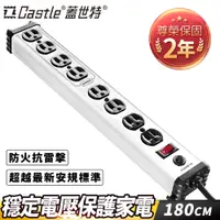 在飛比找PChome24h購物優惠-Castle 蓋世特 鋁合金電源突波保護插座延長線(3孔/8