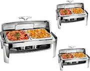 8QT Stainless Steel Chafing Dish Buffet Chafer Set, Food Warmers for Parties, Brushed Stainless Steel Heated Serving Station for Parties & Catering