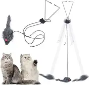 YUGYUJ Cat Toy Rope Mouse Play Supplies, Hanging Retractable Cat Catching Mouse Toy, Funny Door Hanging Bouncing Mouse Retractable Plush Mice Cat Interactive Toy (Black)
