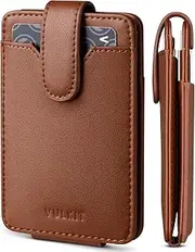 [VULKIT] Slim Leather Wallet for Men Credit Card Holder with Elastic Pocket RFID Blocking Front Pocket Wallet with ID Window (Brown)