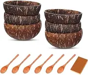 Coconut Bowl Set Handmade Coconut Shell Tableware with Wood Spoon Eco-Friendly Ice Cream, Smoothie Bowls for Smoothie Acai,Salad,Rice Ramen(13 Pcs)