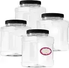 4 Pack -32 Oz Large Clear Empty Plastic Storage Jars with Lids - Square Food...