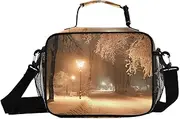 Winter Park Scene Insulated Lunch Box for Women Men - Ideal for Work, Picnics - Includes Adjustable Shoulder Strap