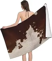 JBYJBX Red Brown Cowhide Print Beach Towel Quick Dry Sandproof Microfiber Beach Bath Towel for Travel Pool Camping