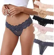 [Leporem] 6 Pack Women’s Lace G-String Thongs - Lace Thong with Breathable Soft Fabric Stretch Sexy Lingerie