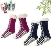 [Nuotuv] Ultra-Thick Cashmere Slipper Home Socks, Non Slip Warm Cashmere Slipper Socks For Women, Cashmere Slipper Socks