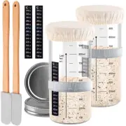2 Pack Sourdough Starter Jar, 1000ML Wide Mouth Kit with Thermometer, Scraper...
