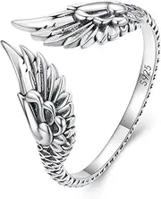[RUKYF] Wing Rings 925 Sterling Silver Adjustable Angle Wing for Women Dainty Wing Open Rings Jewelry for Women, Adjustable, Rhinestone, Cubic Zirconia