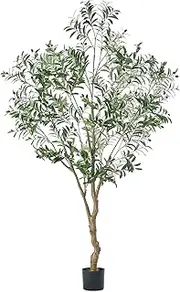 MYELLU 7FT Olive Tree Artificial Plant Decor - Tall Fake Tree for Home Decor Faux Plant Indoor 2000 Leaves Artificial Olive Tree for Living Room Bedroom Office Live Streams Decorative Modern Greenery