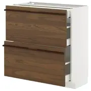 METOD / MAXIMERA base cab with 2 fronts/3 drawers, white/Stensta dark brown ash veneer, 80x37x80 cm