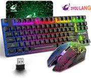 US Wireless Gaming Keyboard and Mouse Rainbow Backlit Rechargeable RGB Mute Mice