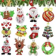 12 Pcs 5D DIY Assorted Cute Christmas Diamond Painting Keyrings Kit for Adults & Beginners, Rhinestone Craft Kit