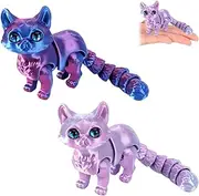 2PCS 3D Printed Flexible Articulated Cat Figurine,3D Printed Animals Cats,3D P/rinted Toys for Adults,Stress Relief Toy,Articulated Animal Toys,Animal T/oys for Cat Lovers,Desktop Pet,Blue and Purple