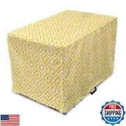 Lunarable Yellow Dog Crate Cover, Geometric Pattern with Ogee Shapes Waves an
