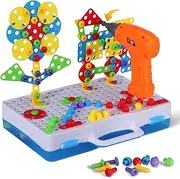 Kids Tool Set, STEM Engineering Toys with Electric Drill Puzzle and Button Art Kit, DIY Construction and Creative Pegboard Games for Preschool Boys & Girls of 4-8 Year Old, 224 Pcs