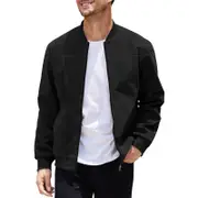 Men's Varsity Bomber Flight Jacket Windbreaker Zip Coat - Black