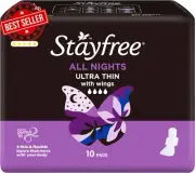 Ultra Thin All Nights Pads with Wings - 10 Pack, Extra Length