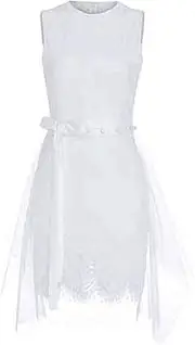 [GOODLUKE] Women Lace Dress, Ladies Elegan Round Neck Contraction Waist Dress for Wedding Party Prom Night Club Garden Reception