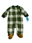 Carter's Plaid Deer Holiday Fleece Sleeper 3 Months PJs Footies Warm Pajamas NWT