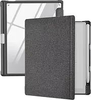JeLLYPIE for Boox Go 10.3 Case with Pen Holder, Clear Back Folio Cover for Onyx Boox Go 10.3-inch Auto Wake/Sleep, Grey
