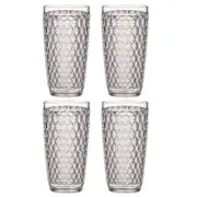 4x Tate Geometric 450ml Highball Acrylic Tumbler Drink Round Cocktail Cup Clear