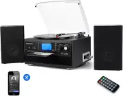 Bluetooth Record Player Turntable - LP to MP3 Converter with CD, Cassette, Radio