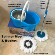 Spinner Mop + Bucket + spare mop refill -Stainless steel drum - Brand new